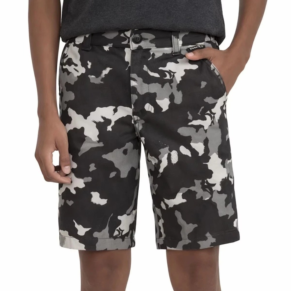 Hurley Boys Youth Hybrid Shorts, Black / Gray Camo, Small 7/8, New